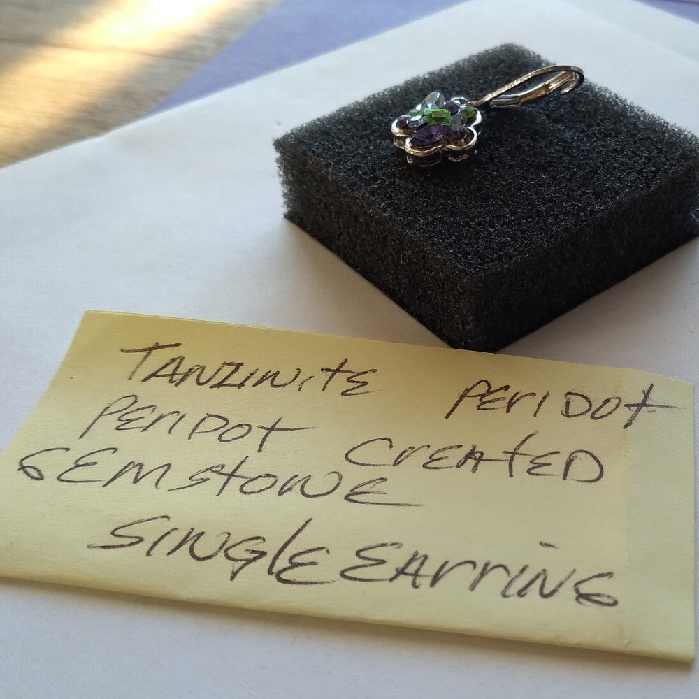 Amethyst peridot aquarian possible tanzanite gems single silver earring